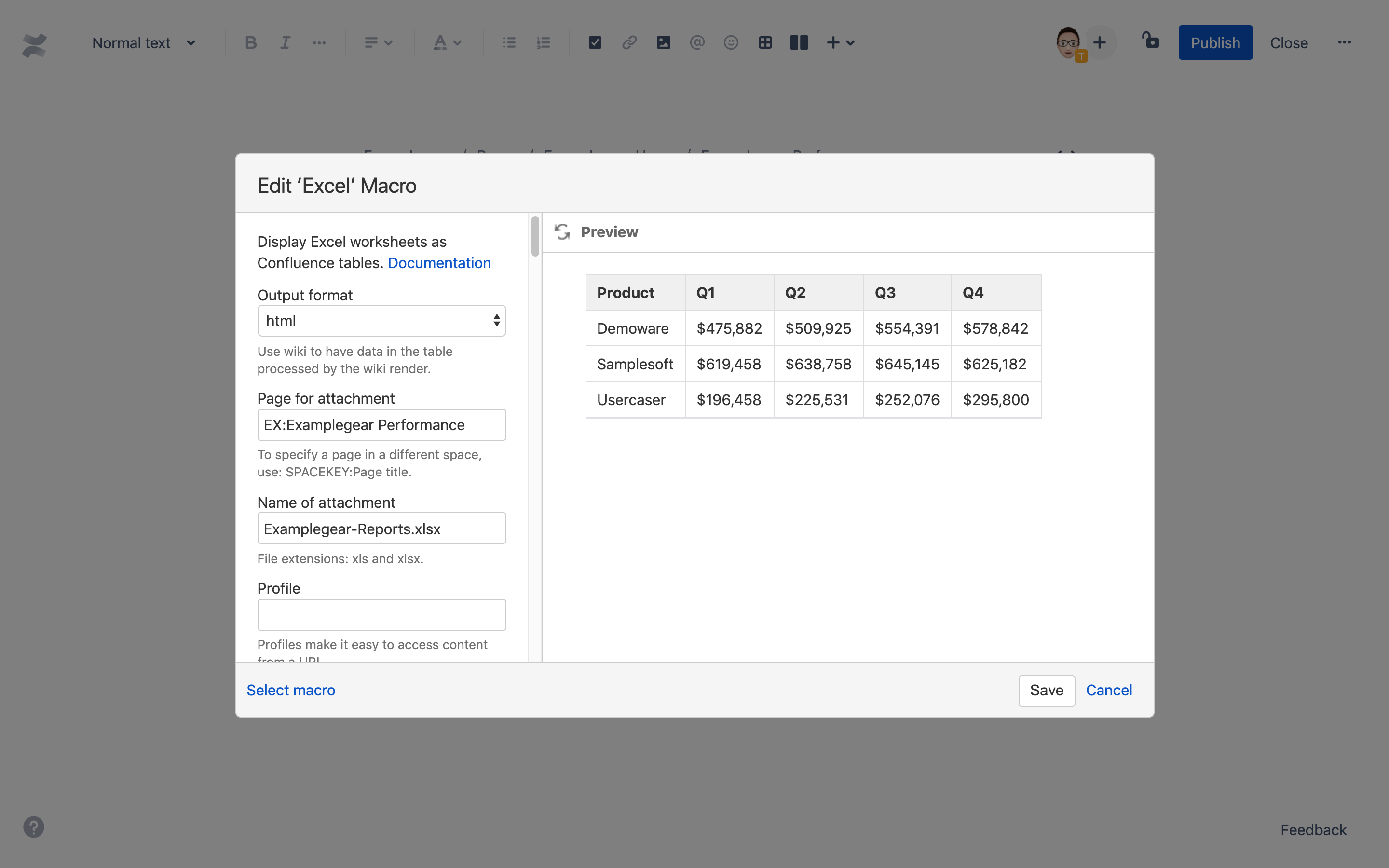 Confluence вставить таблицу из excel