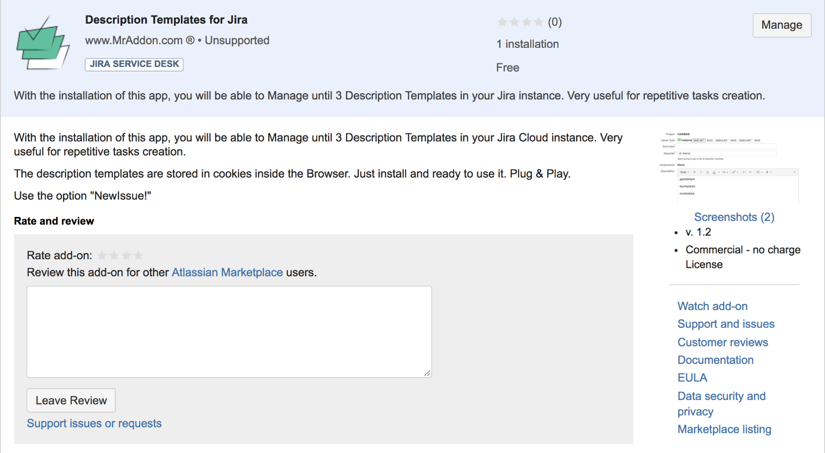 Description Templates for Jira Atlassian Marketplace