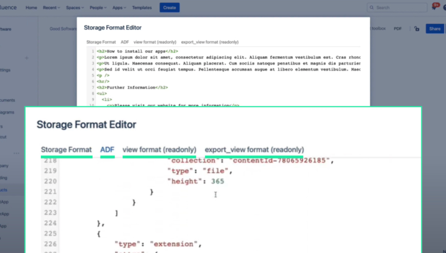 Source Editor PRO for Confluence, Storage XHTML ADF