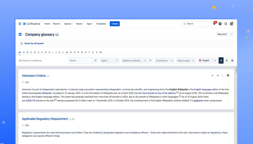 Smart Terms for Confluence - Glossary