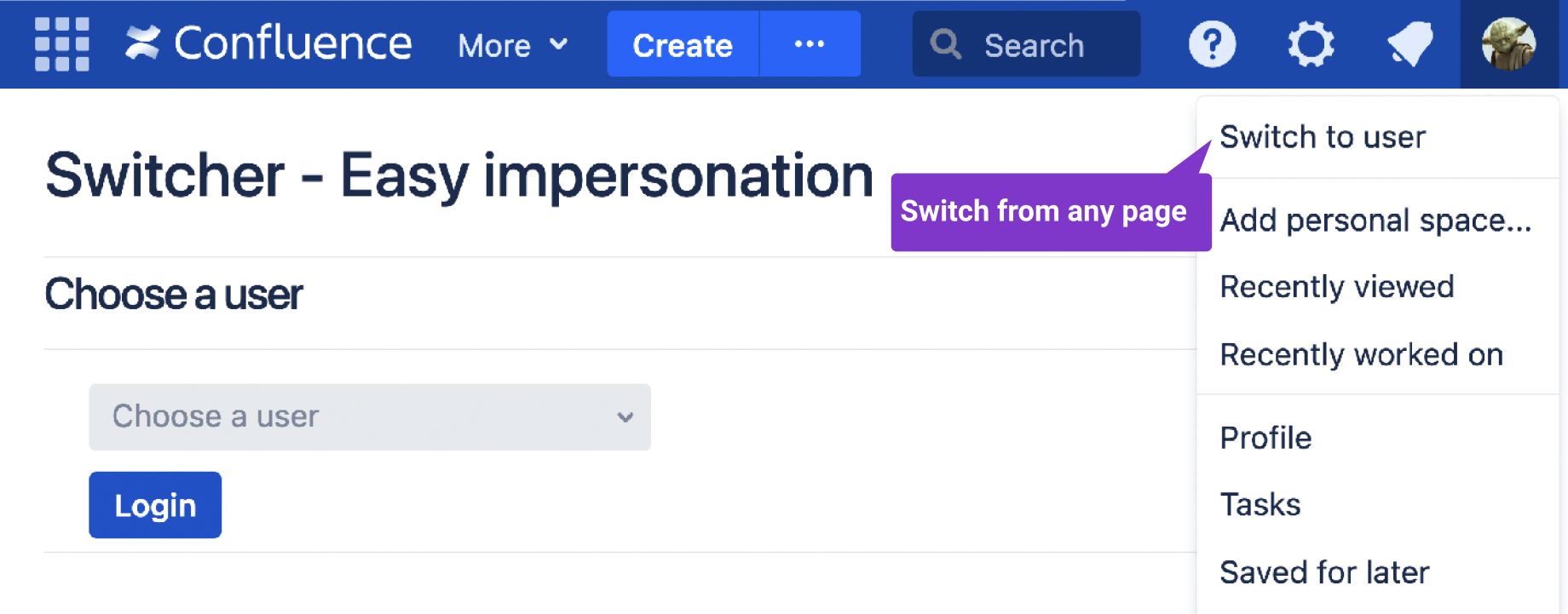Switcher Easy impersonation (Confluence) Atlassian Marketplace
