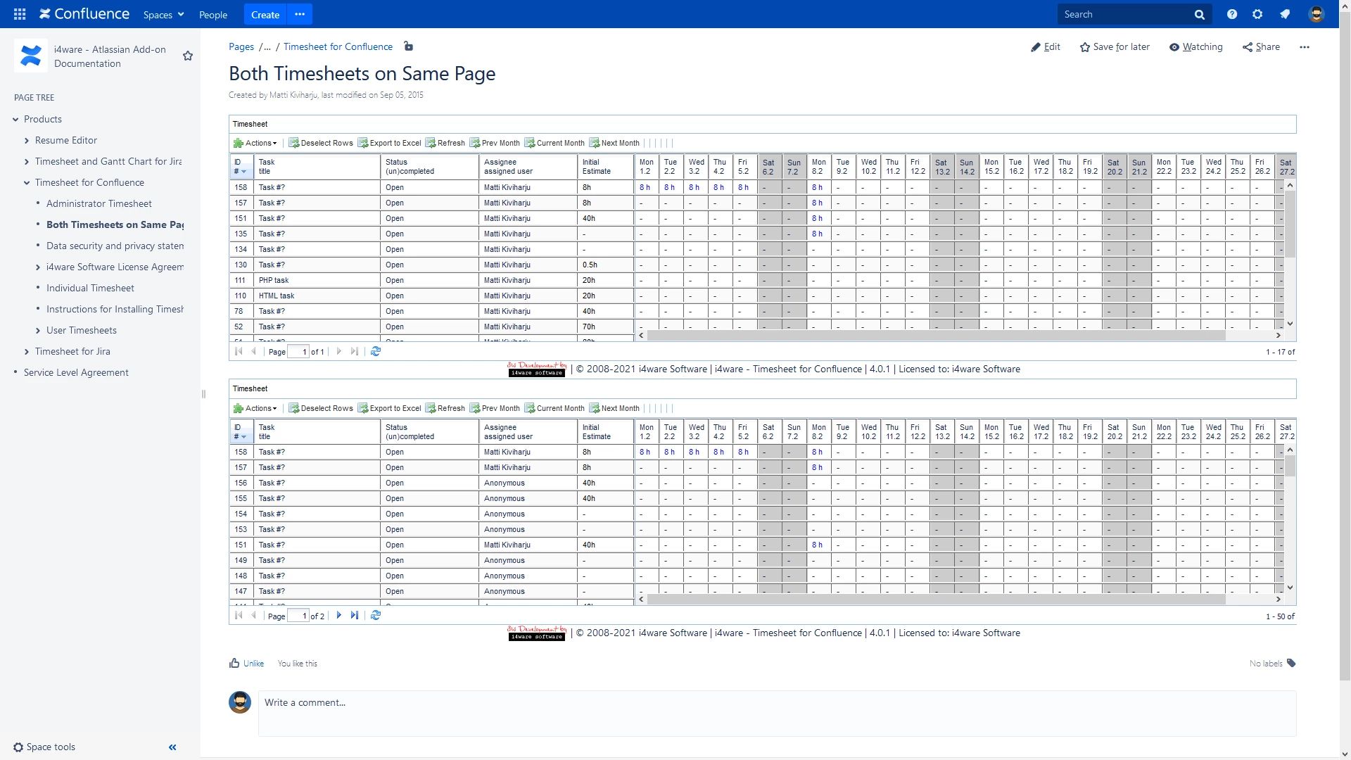 Timesheet for confluence atlassian marketplace