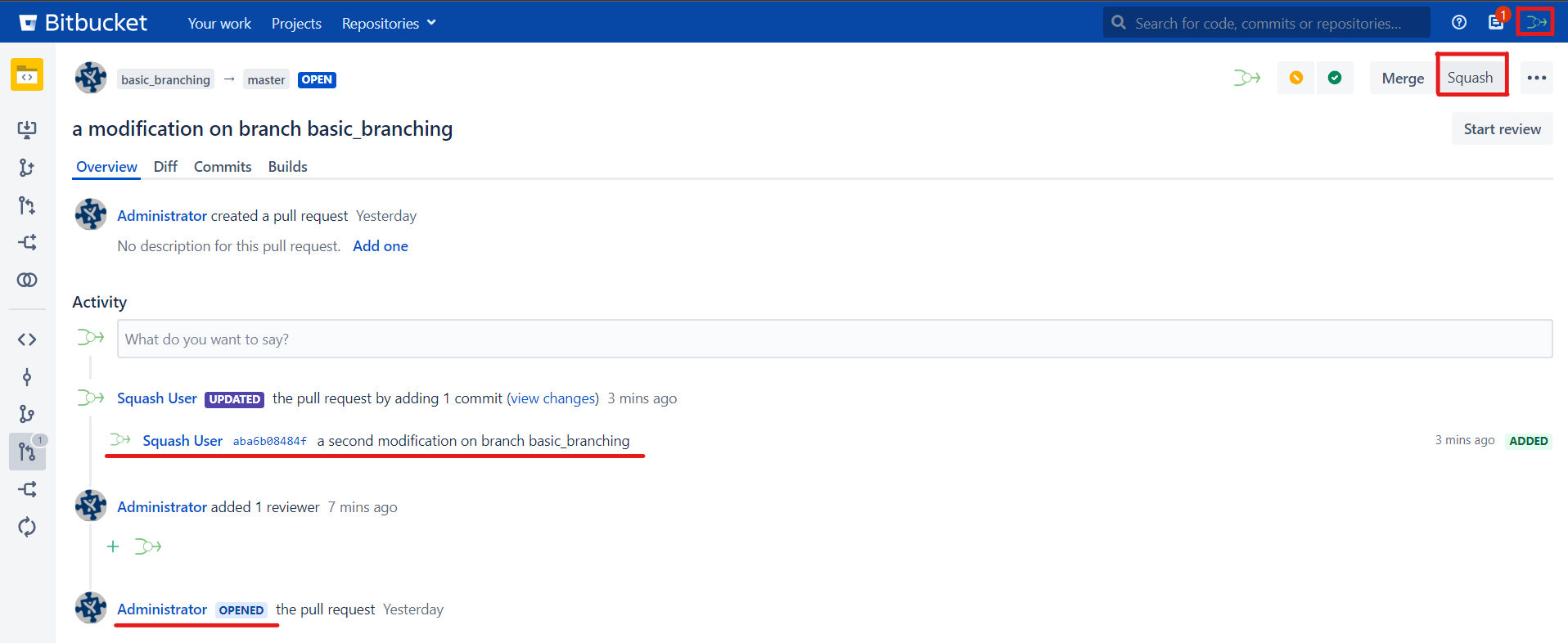 Pull Request Squash Button for Bitbucket Atlassian Marketplace