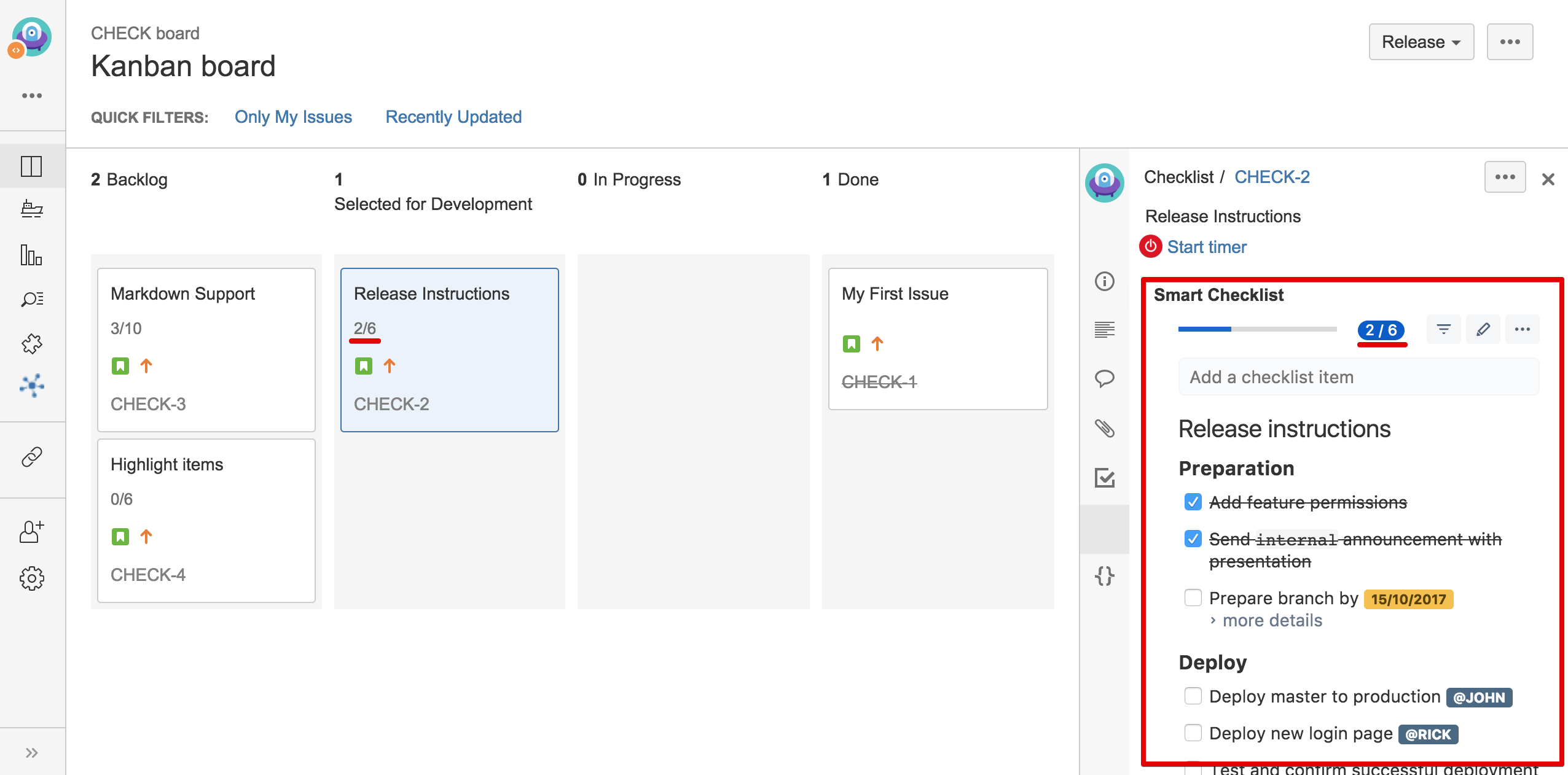 Jira Checklist Template