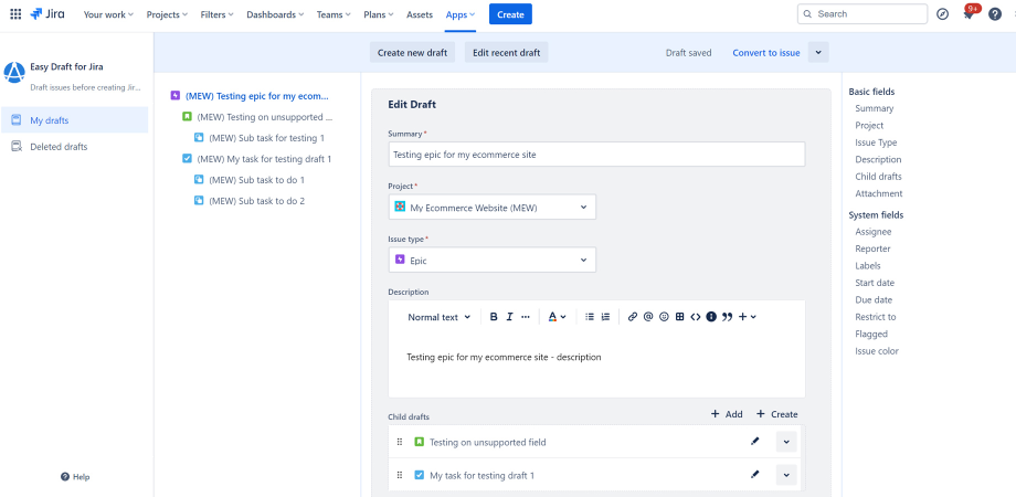 Easy Draft for Jira - Capture your ideas as issue drafts - Version ...